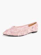 Women's White Lace Floral Ballet Flats Pointed Toe Slip-On Ballerina Dress Shoes