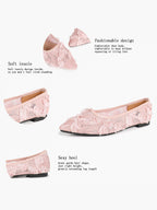 Women's White Lace Floral Ballet Flats Pointed Toe Slip-On Ballerina Dress Shoes