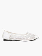 Pointed Toe White Lace Flats Floral Mesh Embroidery Slip On Soft Shoes for Bridal Ceremony and Daily Wear