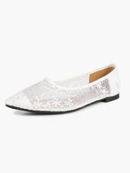 Pointed Toe White Lace Flats Floral Mesh Embroidery Slip On Soft Shoes for Bridal Ceremony and Daily Wear