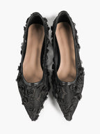 Women's White Lace Floral Ballet Flats Pointed Toe Slip-On Ballerina Dress Shoes