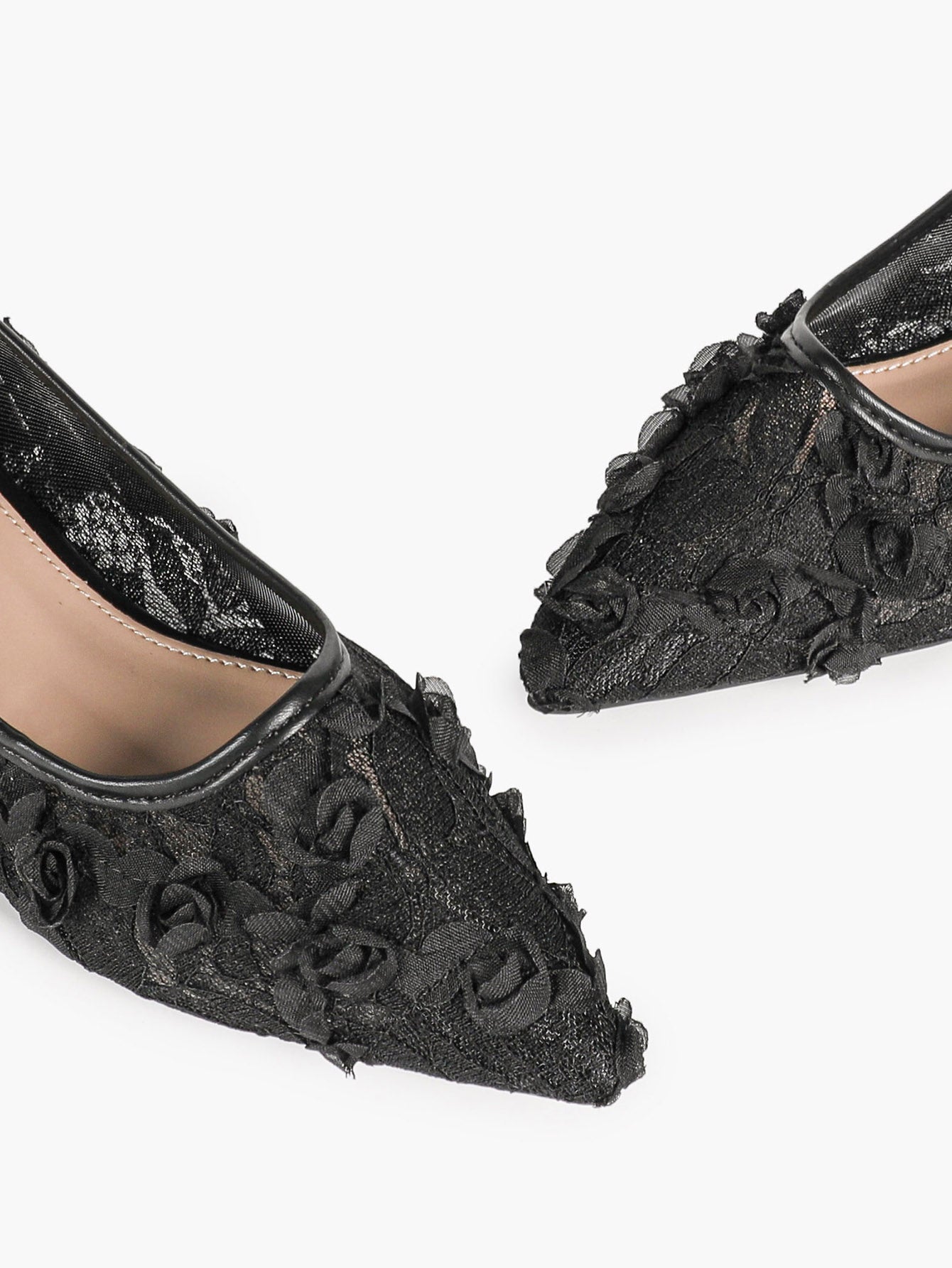 Women's White Lace Floral Ballet Flats Pointed Toe Slip-On Ballerina Dress Shoes