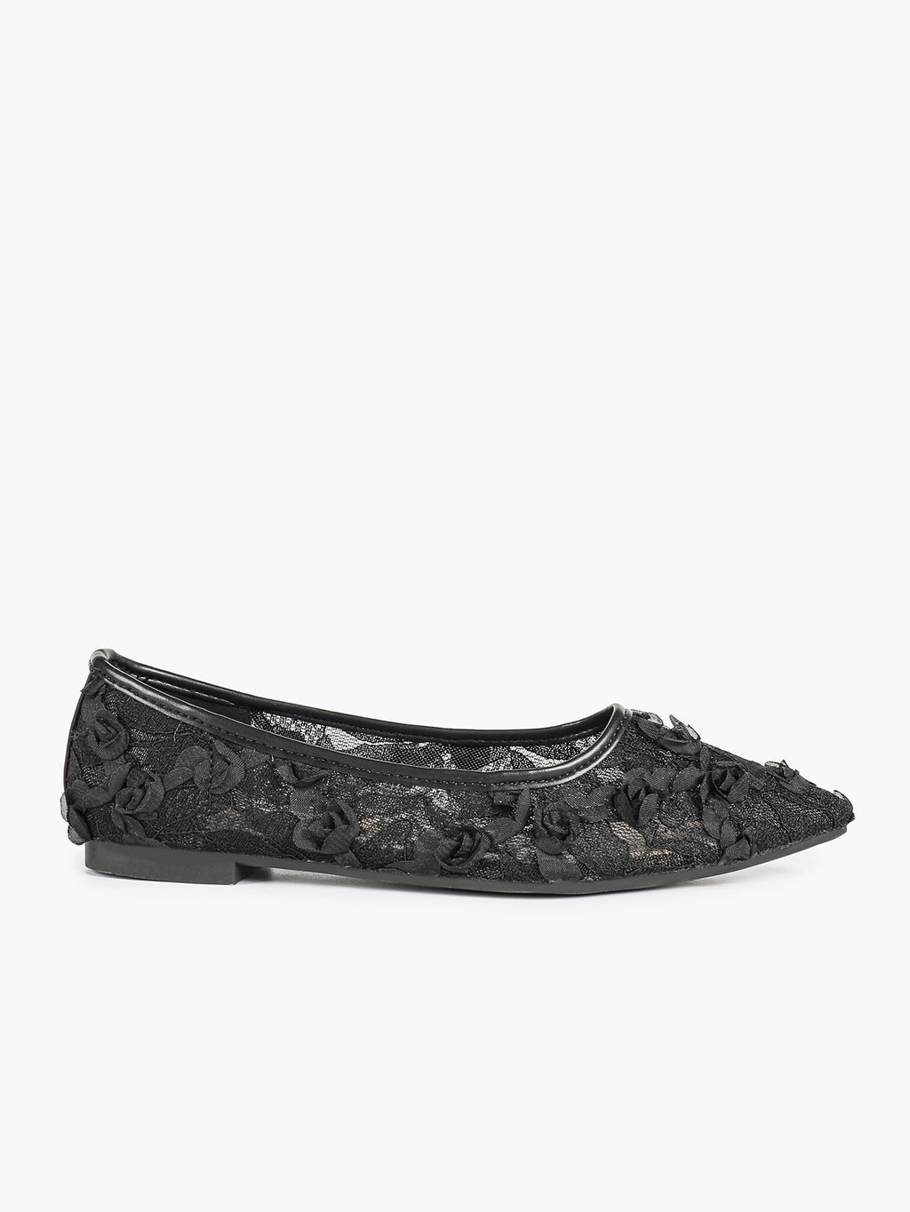 Women's White Lace Floral Ballet Flats Pointed Toe Slip-On Ballerina Dress Shoes