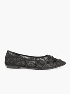 Women's White Lace Floral Ballet Flats Pointed Toe Slip-On Ballerina Dress Shoes