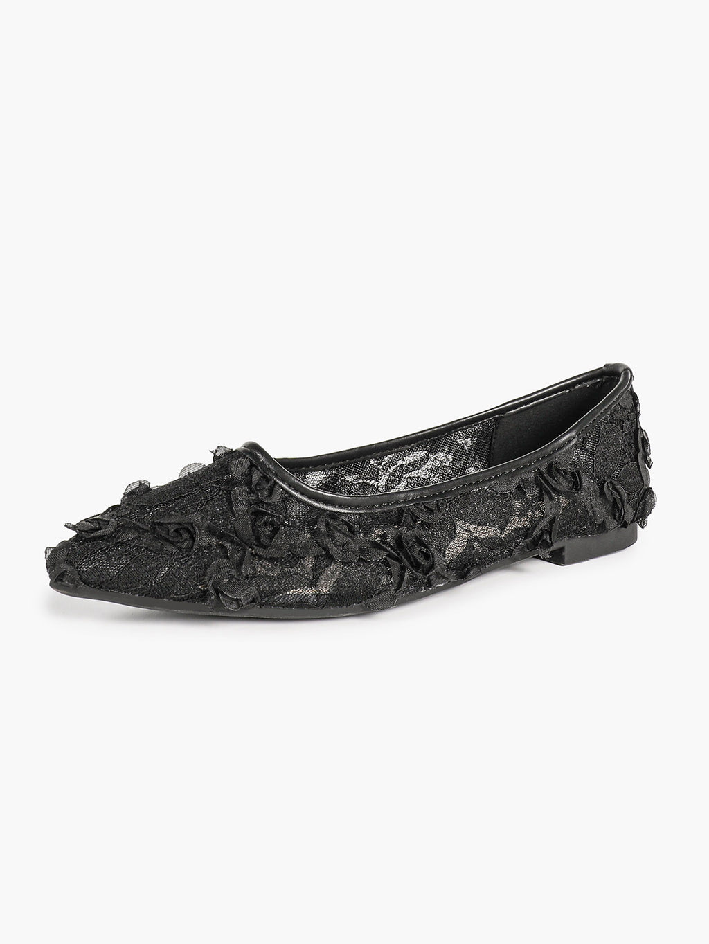 Women's White Lace Floral Ballet Flats Pointed Toe Slip-On Ballerina Dress Shoes