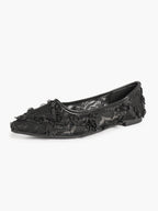 Women's White Lace Floral Ballet Flats Pointed Toe Slip-On Ballerina Dress Shoes