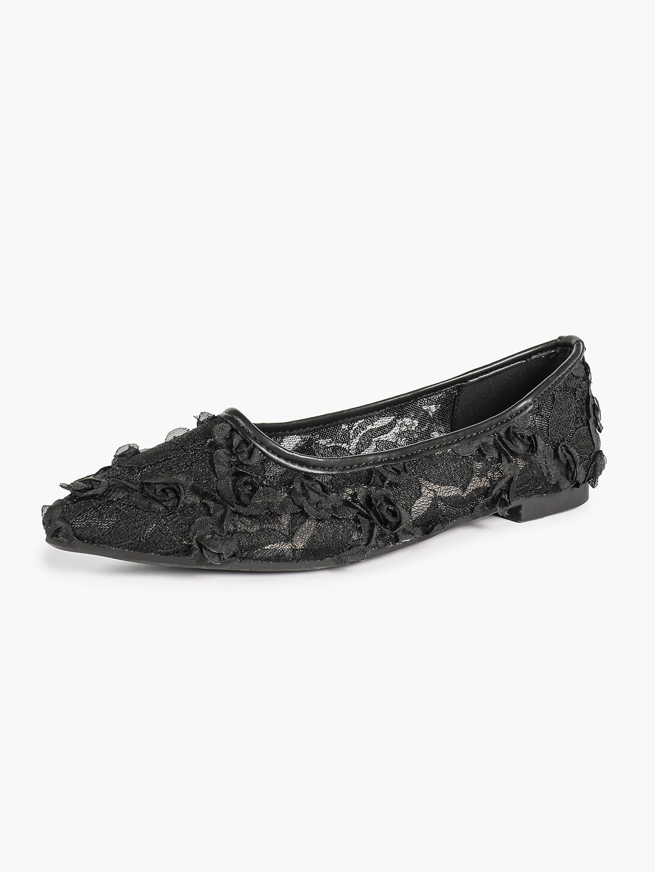 Women's White Lace Floral Ballet Flats Pointed Toe Slip-On Ballerina Dress Shoes