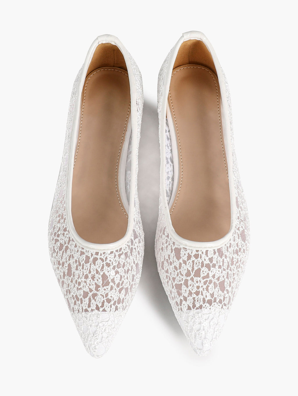 Women's Pointed Toe Mesh Lace Flats White Slip On Soft Shoes Bridal Ceremony Daily Outfit