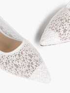 Women's Pointed Toe Mesh Lace Flats White Slip On Soft Shoes Bridal Ceremony Daily Outfit