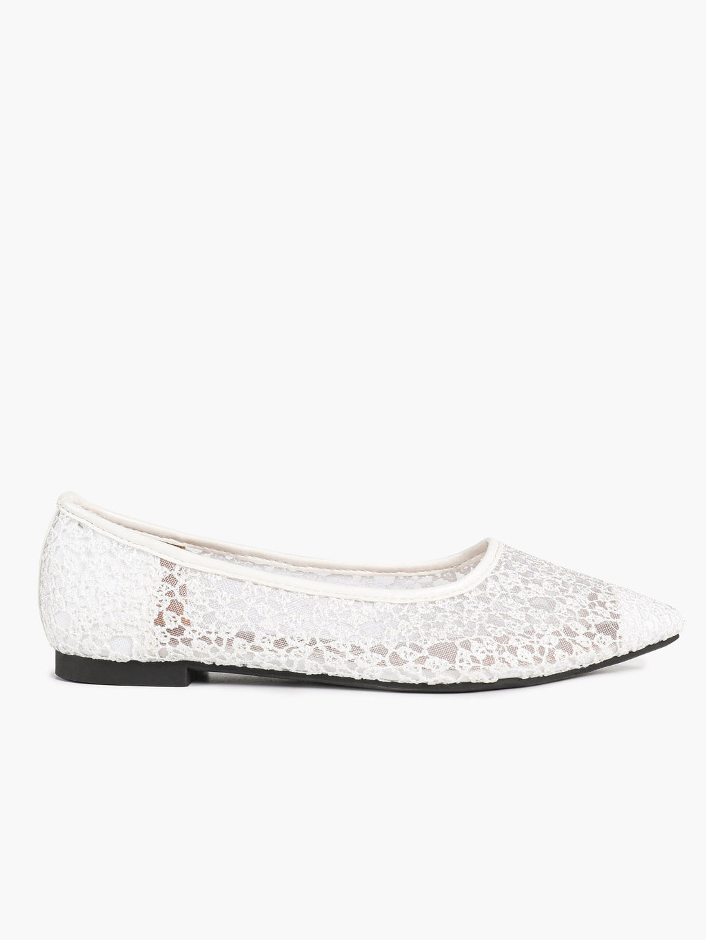 Women's Pointed Toe Mesh Lace Flats White Slip On Soft Shoes Bridal Ceremony Daily Outfit