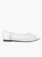 Women's Pointed Toe Mesh Lace Flats White Slip On Soft Shoes Bridal Ceremony Daily Outfit