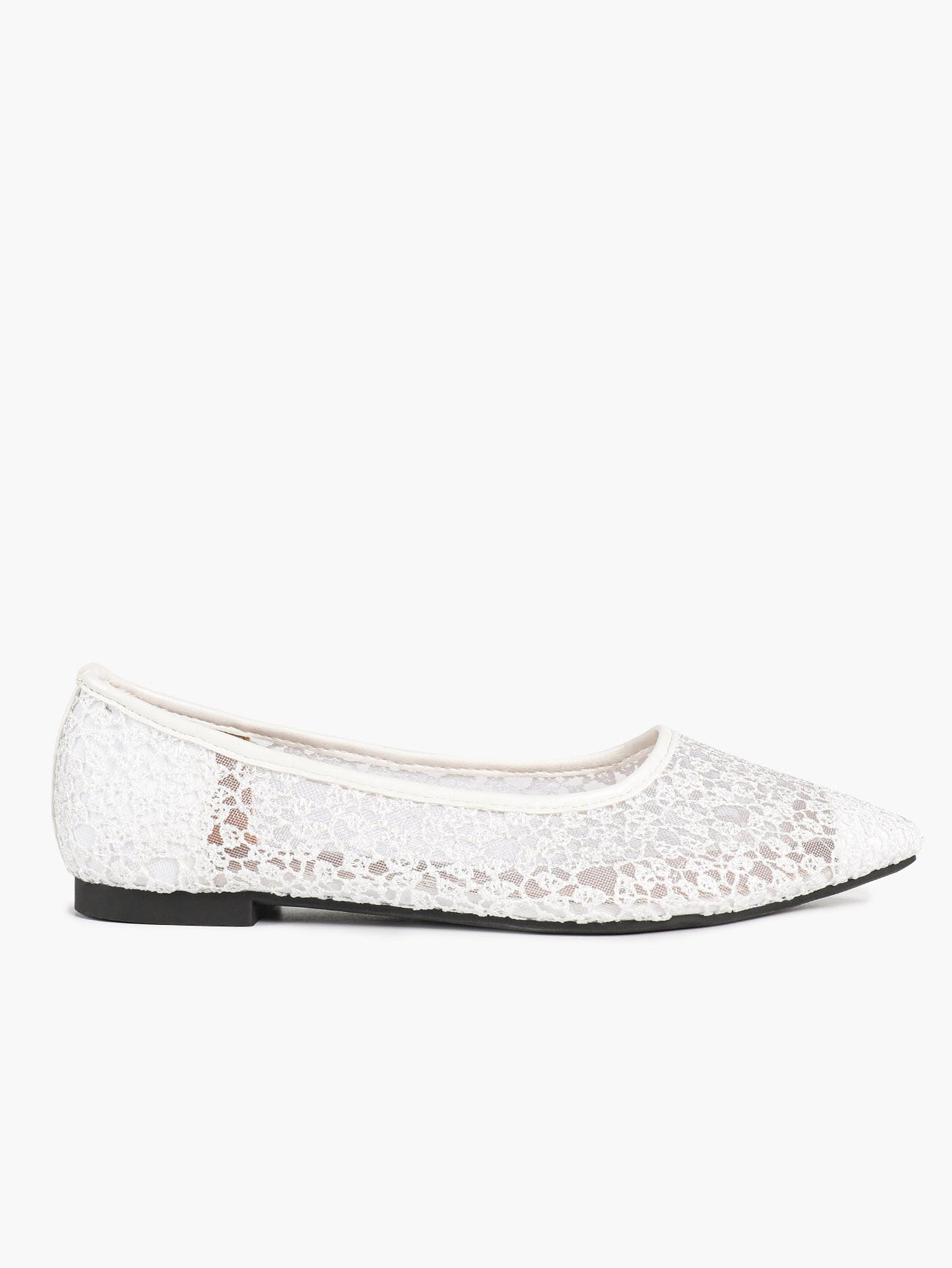 Women's Pointed Toe Mesh Lace Flats White Slip On Soft Shoes Bridal Ceremony Daily Outfit