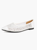 Women's Pointed Toe Mesh Lace Flats White Slip On Soft Shoes Bridal Ceremony Daily Outfit