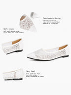 Women's Pointed Toe Mesh Lace Flats White Slip On Soft Shoes Bridal Ceremony Daily Outfit