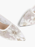 Pointed Toe Gold Thread Embroidery Mesh Ballet Flats Slip On for Bridal Daily Outfit