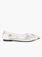 Pointed Toe Gold Thread Embroidery Mesh Ballet Flats Slip On for Bridal Daily Outfit