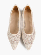 Women's Pointed Toe Mesh Lace Flats White Slip On Soft Shoes Bridal Ceremony Daily Outfit