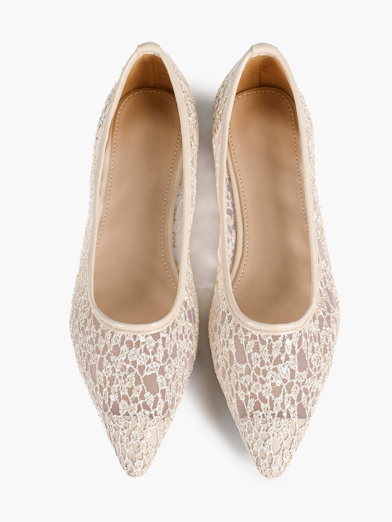 Women's Pointed Toe Mesh Lace Flats White Slip On Soft Shoes Bridal Ceremony Daily Outfit