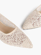 Women's Pointed Toe Mesh Lace Flats White Slip On Soft Shoes Bridal Ceremony Daily Outfit