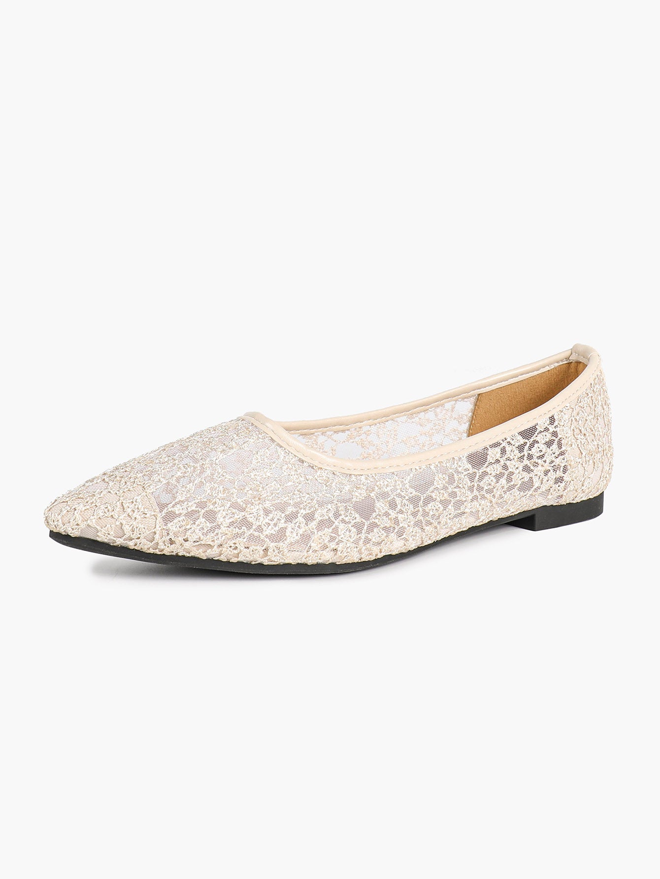 Women's Pointed Toe Mesh Lace Flats White Slip On Soft Shoes Bridal Ceremony Daily Outfit