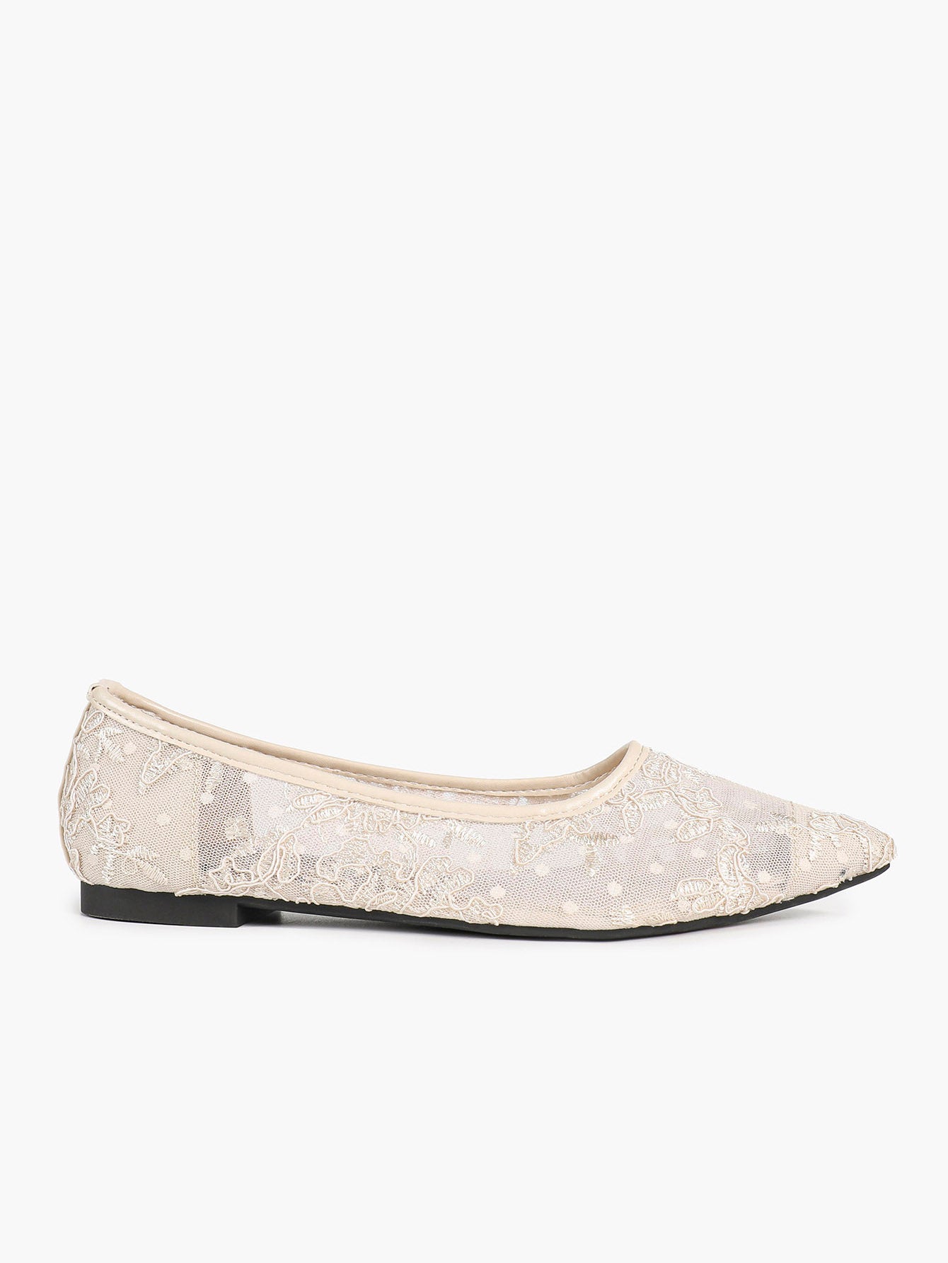 Women's Lace Embroidered Ballet Flats Floral Mesh Pointed Toe Slip On Shoes Daily Casual Wear