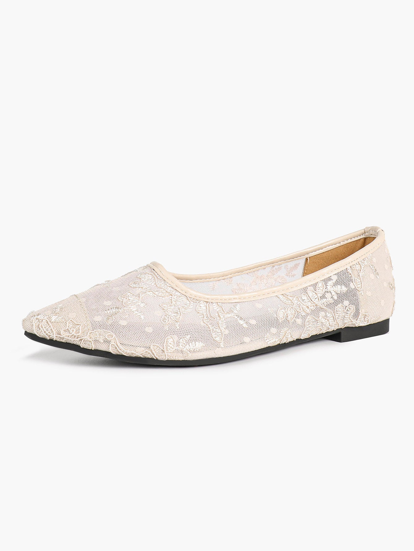 Women's Lace Embroidered Ballet Flats Floral Mesh Pointed Toe Slip On Shoes Daily Casual Wear
