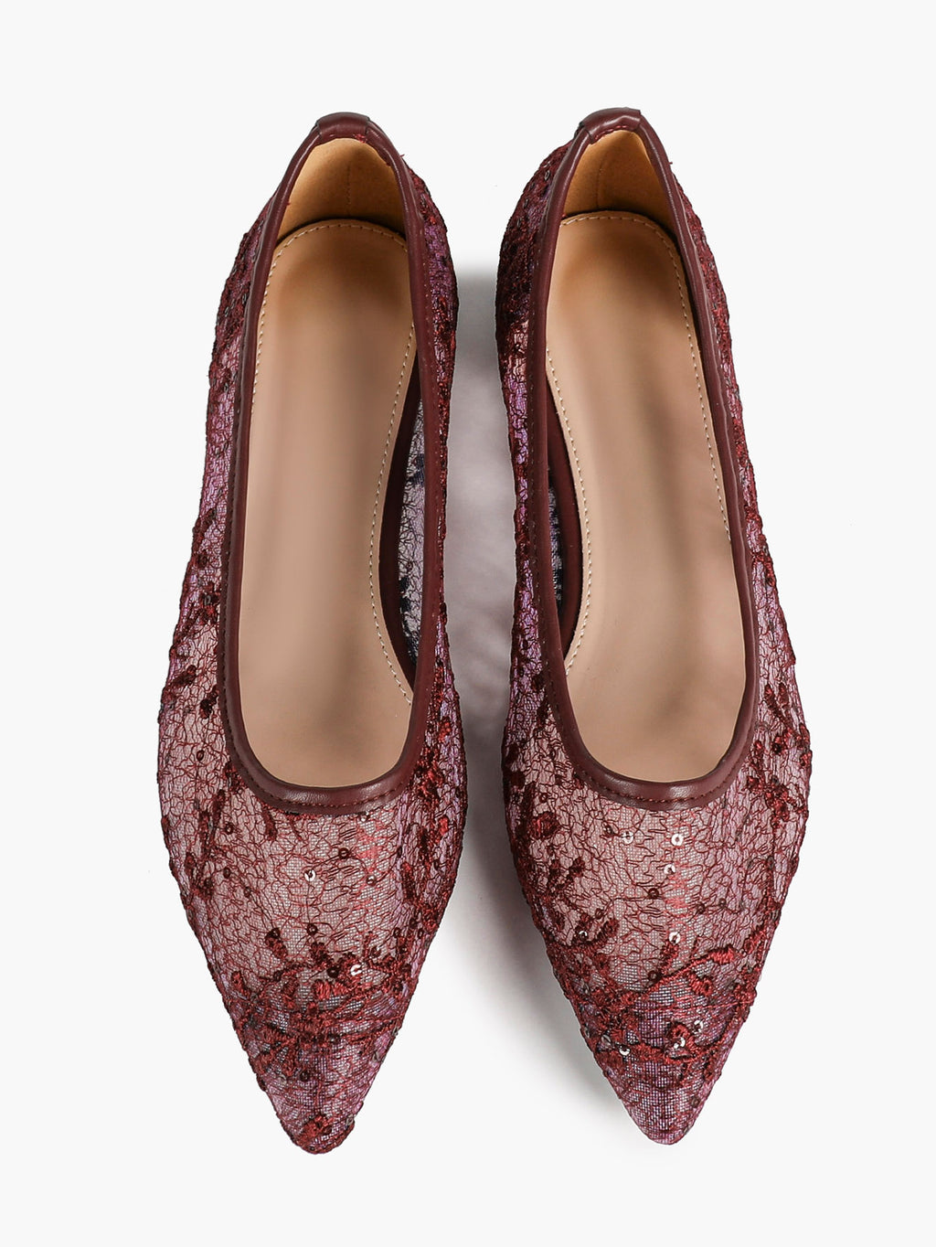 Pointed Toe White Lace Flats Floral Mesh Embroidery Slip On Soft Shoes for Bridal Ceremony and Daily Wear