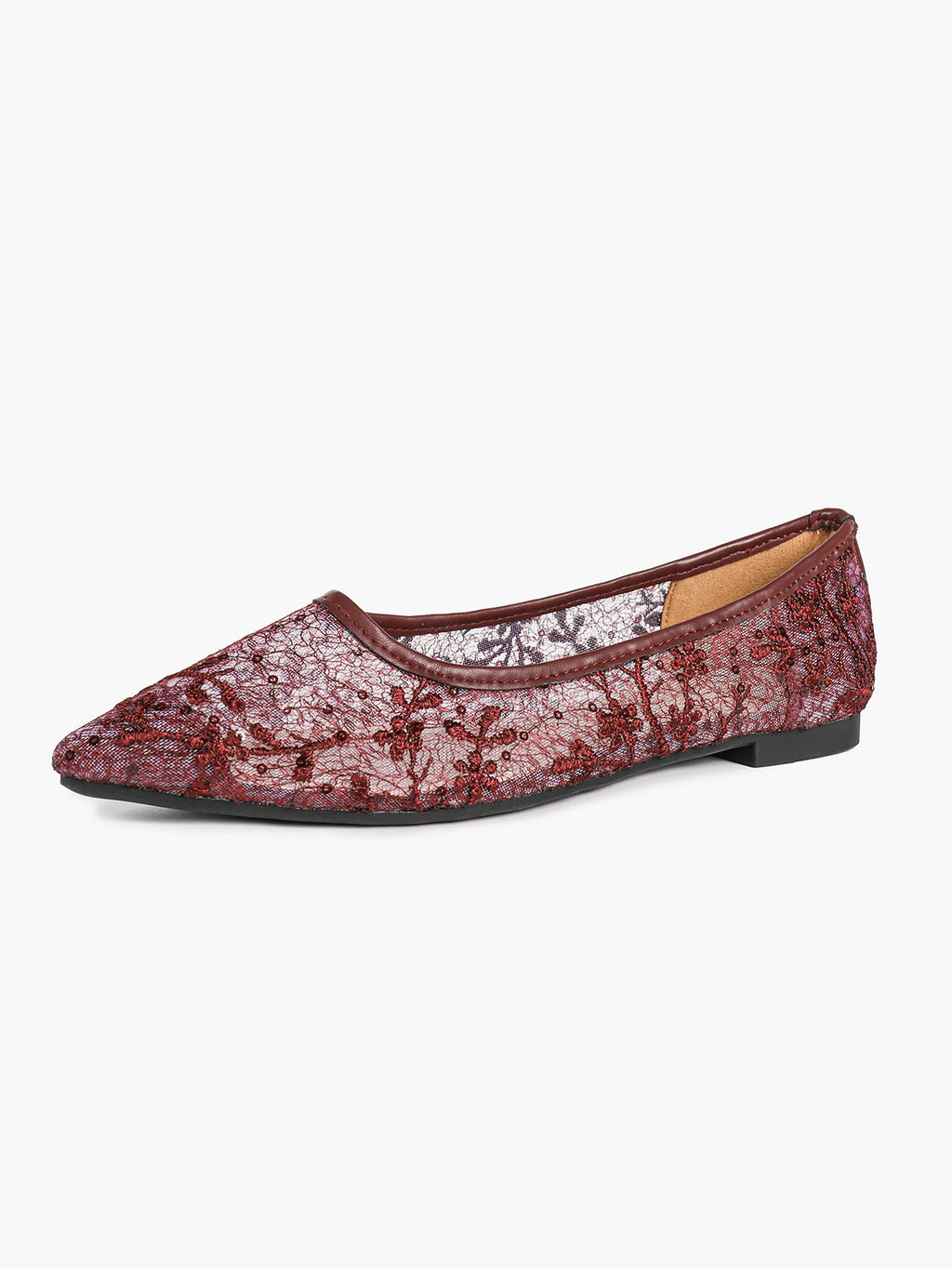 Pointed Toe White Lace Flats Floral Mesh Embroidery Slip On Soft Shoes for Bridal Ceremony and Daily Wear