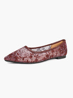 Pointed Toe White Lace Flats Floral Mesh Embroidery Slip On Soft Shoes for Bridal Ceremony and Daily Wear