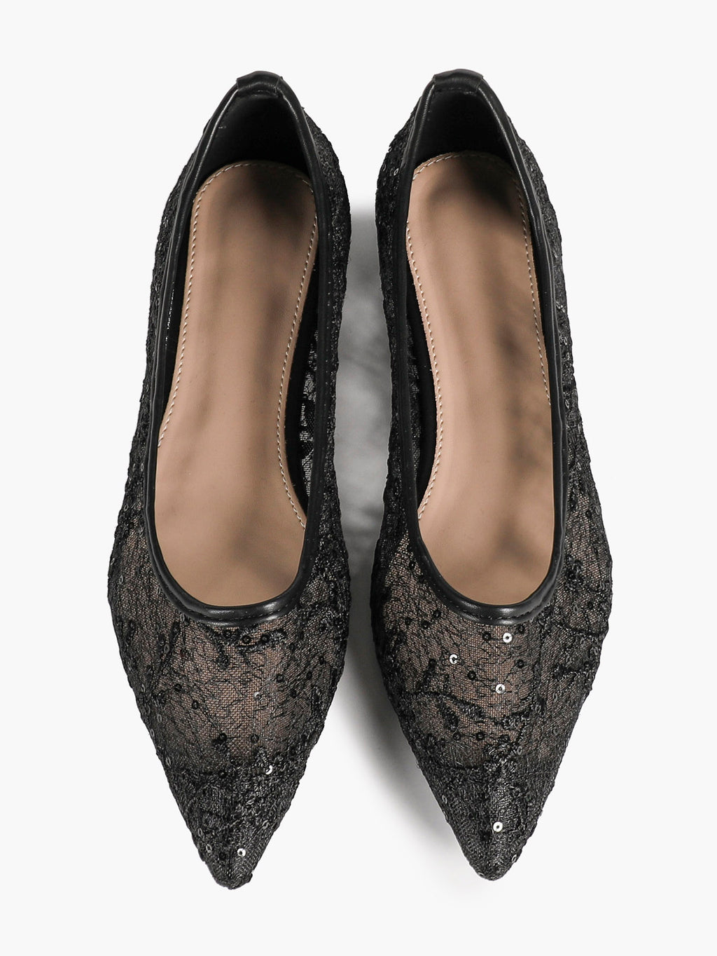 Pointed Toe White Lace Flats Floral Mesh Embroidery Slip On Soft Shoes for Bridal Ceremony and Daily Wear