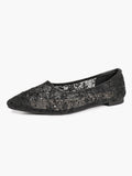 Pointed Toe White Lace Flats Floral Mesh Embroidery Slip On Soft Shoes for Bridal Ceremony and Daily Wear