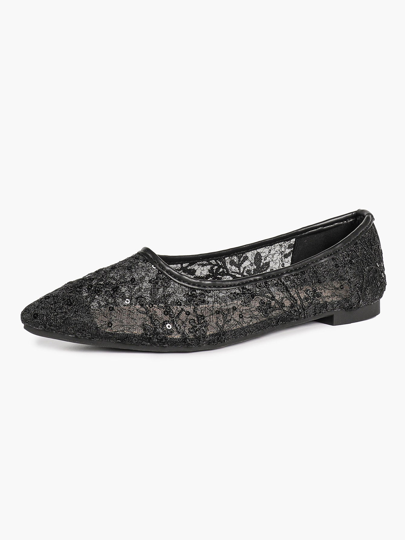 Pointed Toe White Lace Flats Floral Mesh Embroidery Slip On Soft Shoes for Bridal Ceremony and Daily Wear