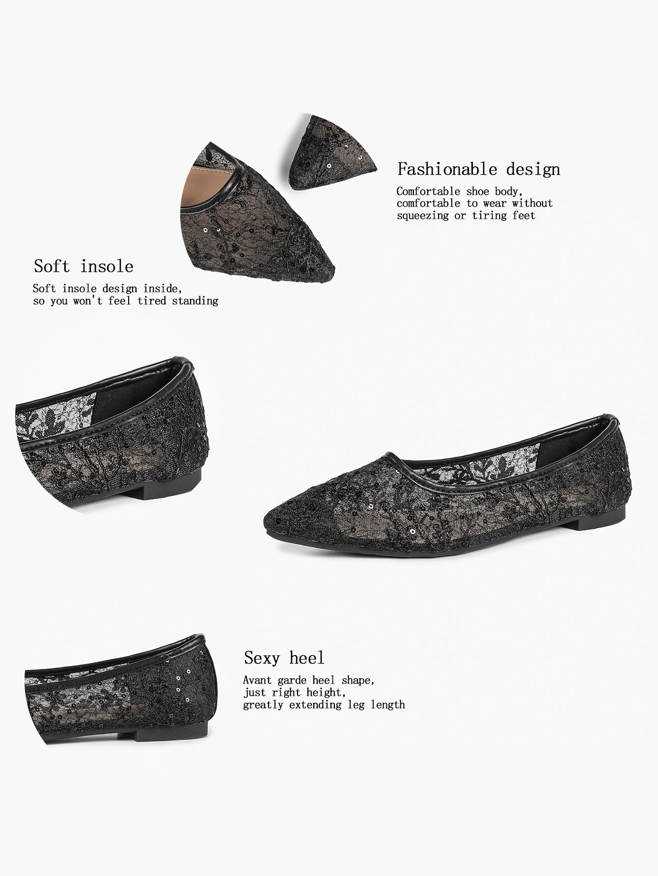 Pointed Toe White Lace Flats Floral Mesh Embroidery Slip On Soft Shoes for Bridal Ceremony and Daily Wear
