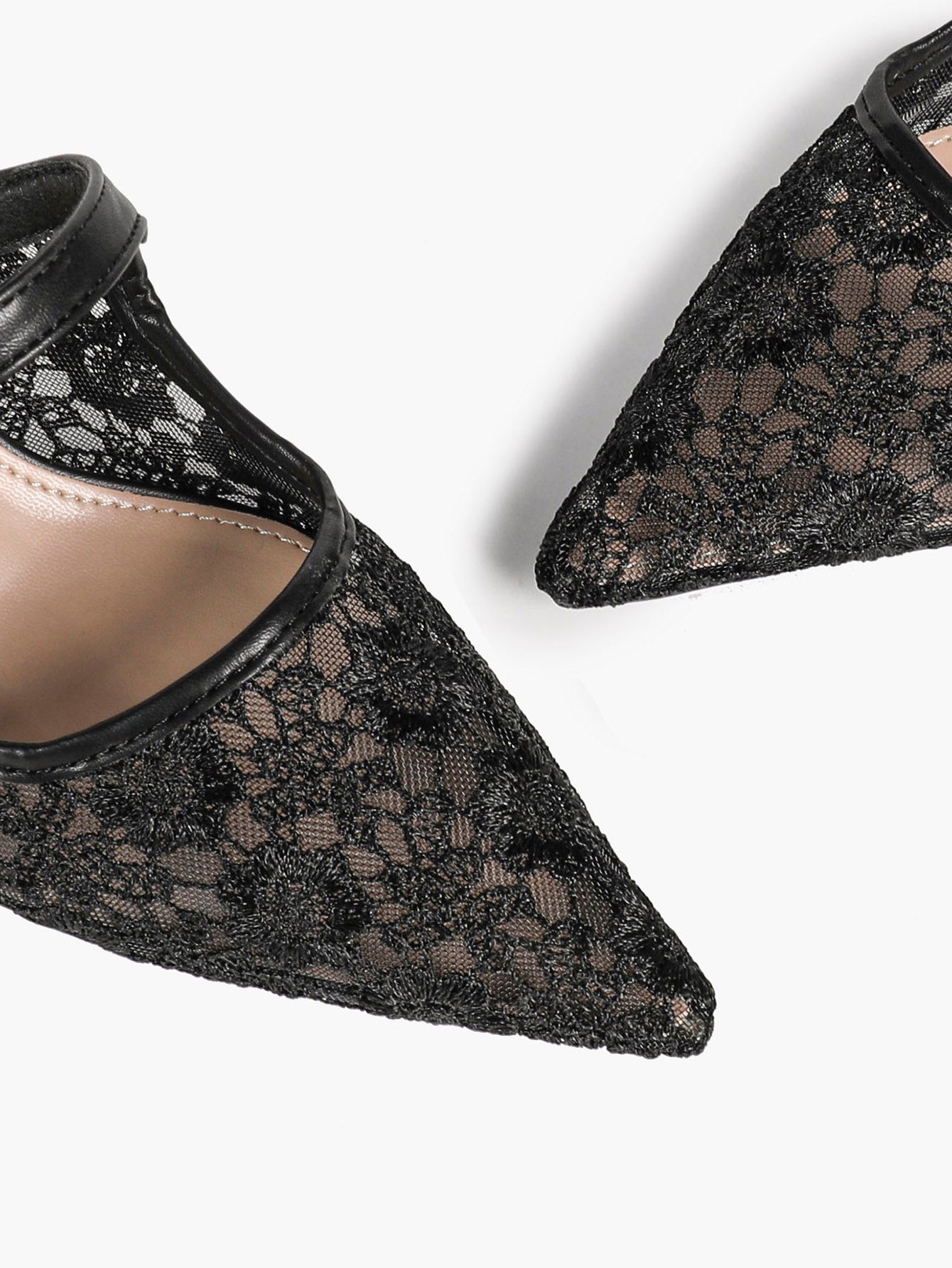 Lace Mule Heels Pointed Toe Kitten Heel Slides Single Strap Elegant Shoes Party Evening Heels