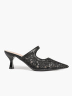 Lace Mule Heels Pointed Toe Kitten Heel Slides Single Strap Elegant Shoes Party Evening Heels