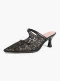 Lace Mule Heels Pointed Toe Kitten Heel Slides Single Strap Elegant Shoes Party Evening Heels