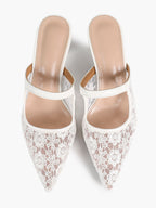 Lace Mule Heels Pointed Toe Kitten Heel Slides Single Strap Elegant Shoes Party Evening Heels