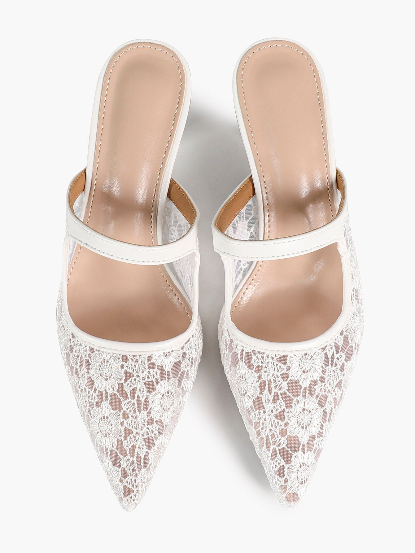 Lace Mule Heels Pointed Toe Kitten Heel Slides Single Strap Elegant Shoes Party Evening Heels