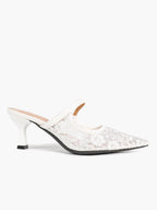 Lace Mule Heels Pointed Toe Kitten Heel Slides Single Strap Elegant Shoes Party Evening Heels