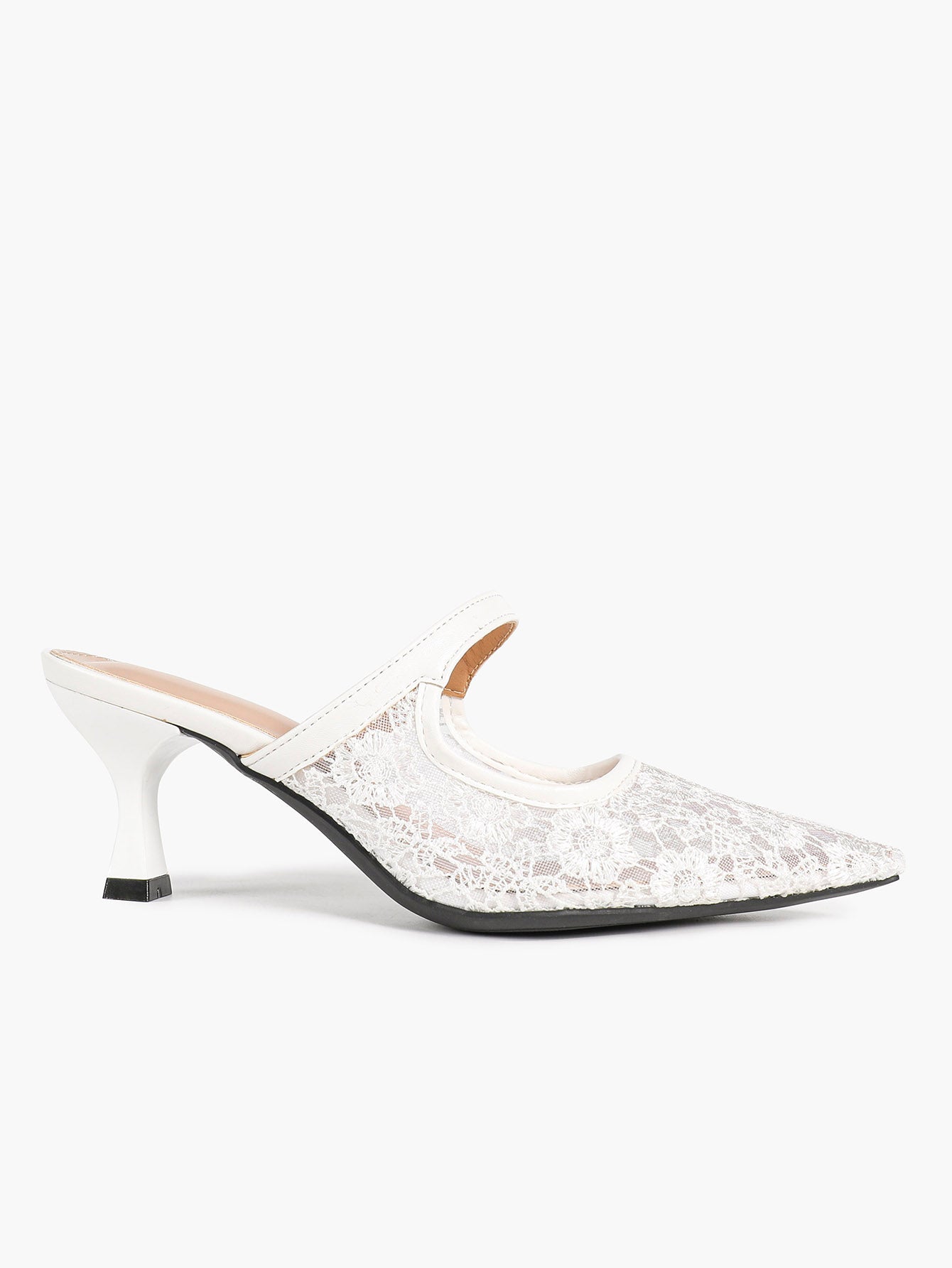 Lace Mule Heels Pointed Toe Kitten Heel Slides Single Strap Elegant Shoes Party Evening Heels