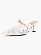 Lace Mule Heels Pointed Toe Kitten Heel Slides Single Strap Elegant Shoes Party Evening Heels
