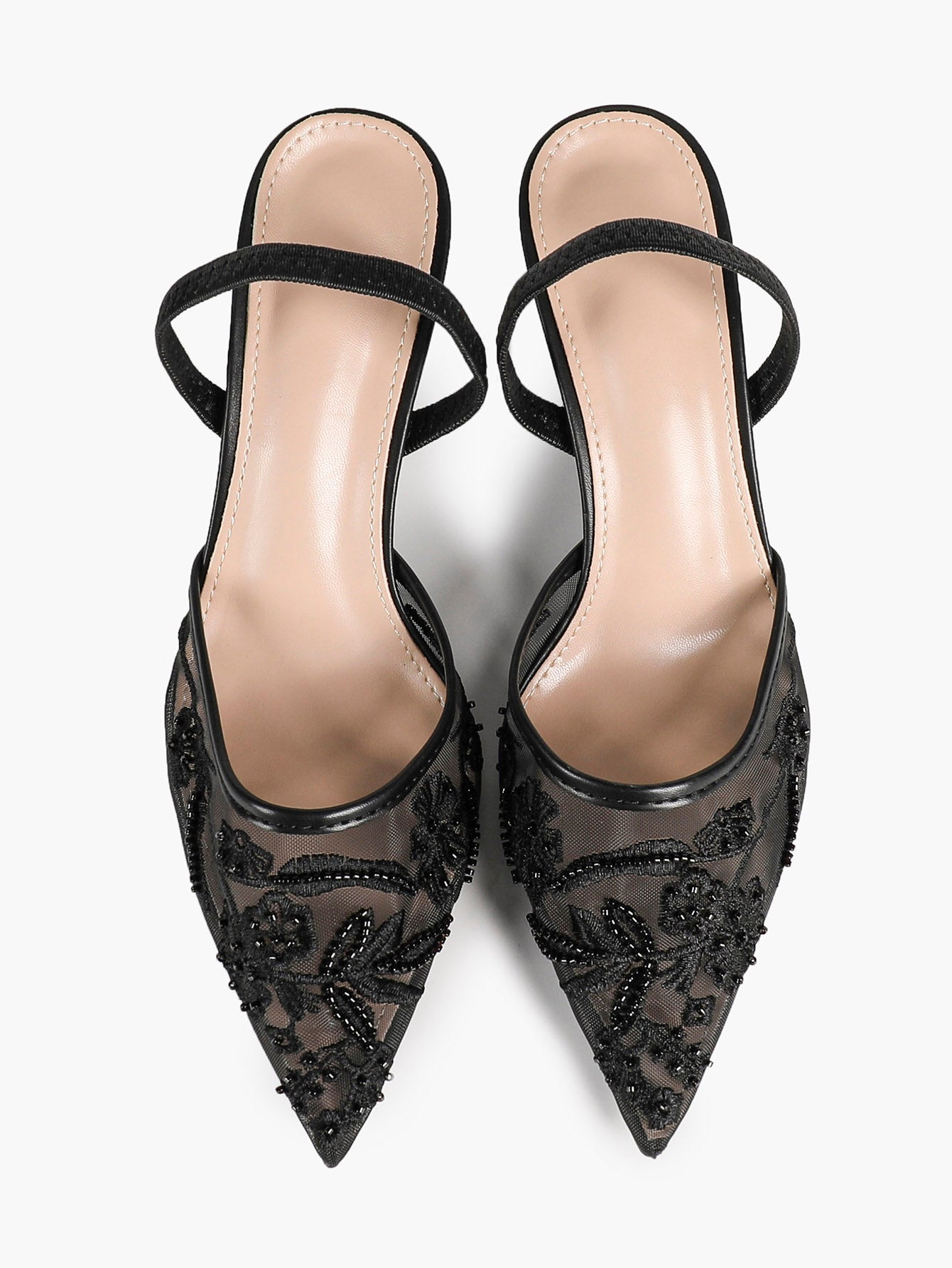 Women's Mesh Embroidered Slingback Heels Pointed Toe Kitten Heel Pumps Elegant Shoes Party Wear