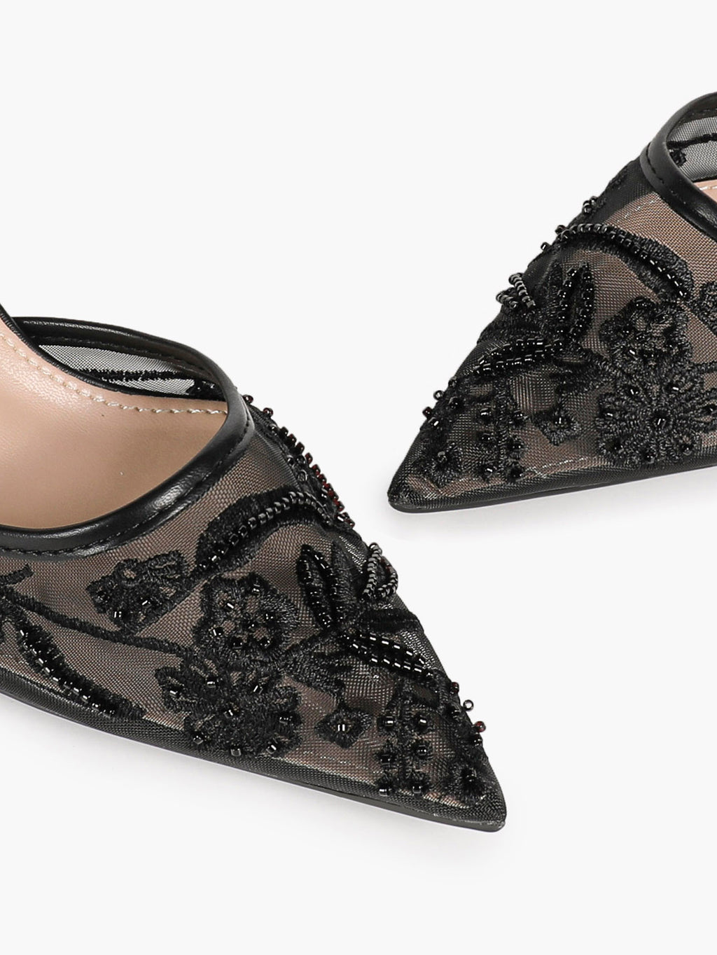 Women's Mesh Embroidered Slingback Heels Pointed Toe Kitten Heel Pumps Elegant Shoes Party Wear