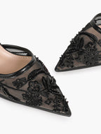 Women's Mesh Embroidered Slingback Heels Pointed Toe Kitten Heel Pumps Elegant Shoes Party Wear