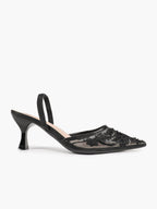 Women's Mesh Embroidered Slingback Heels Pointed Toe Kitten Heel Pumps Elegant Shoes Party Wear