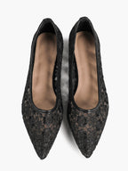 Black Mesh Ballet Flats Lace Pointed Toe Slip On Work Shoes Casual Outfits