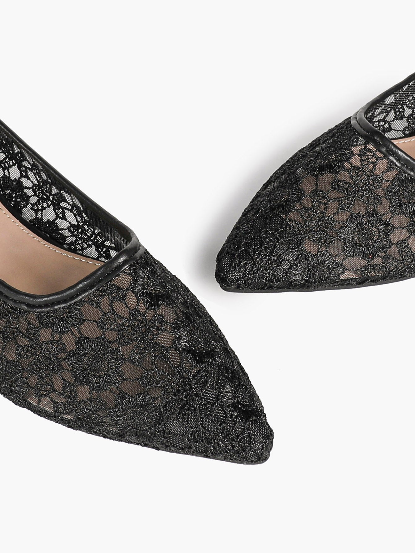 Black Mesh Ballet Flats Lace Pointed Toe Slip On Work Shoes Casual Outfits