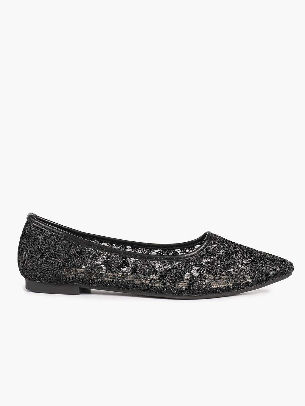 Black Mesh Ballet Flats Lace Pointed Toe Slip On Work Shoes Casual Outfits