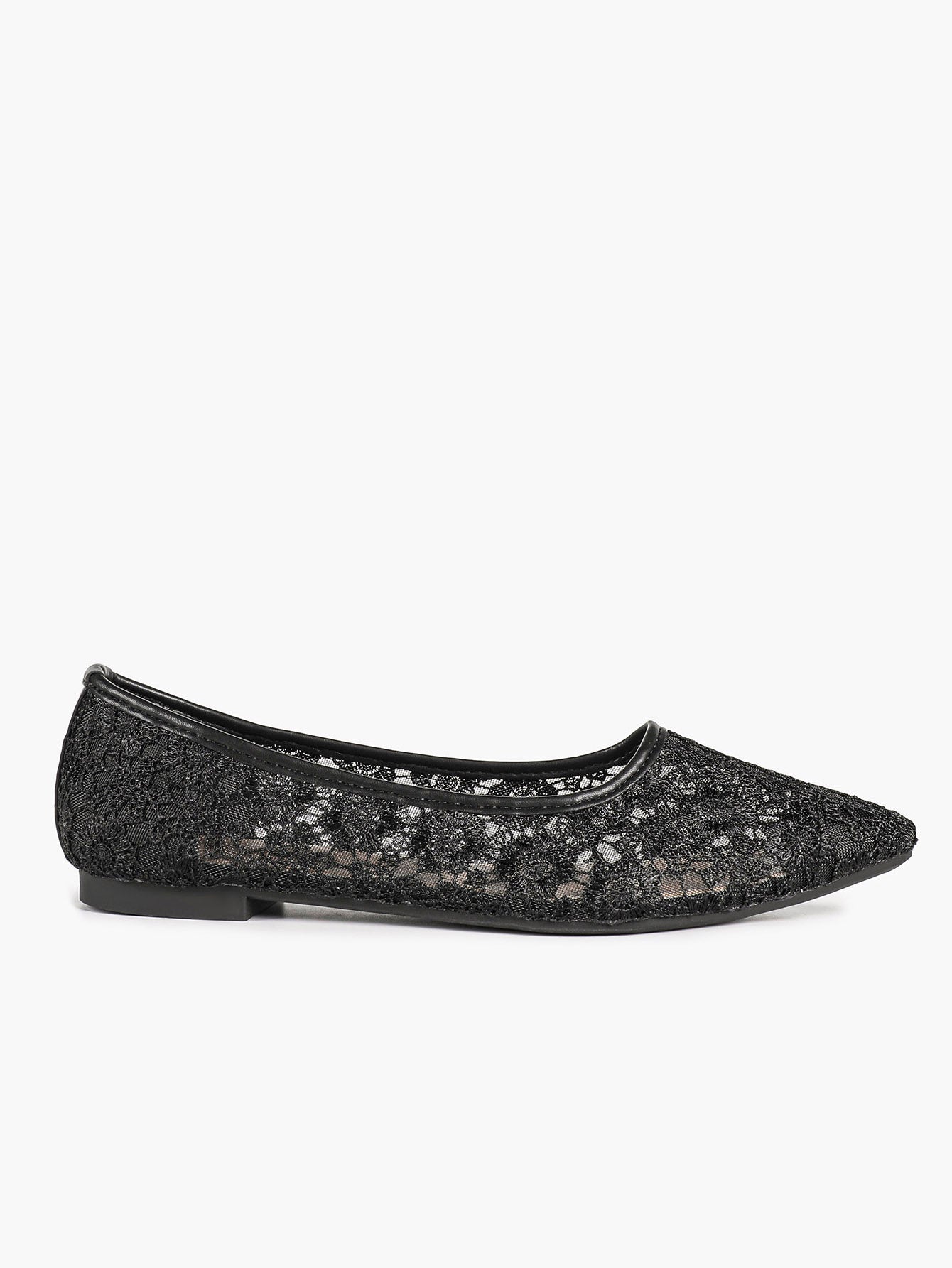 Black Mesh Ballet Flats Lace Pointed Toe Slip On Work Shoes Casual Outfits