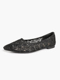 Black Mesh Ballet Flats Lace Pointed Toe Slip On Work Shoes Casual Outfits